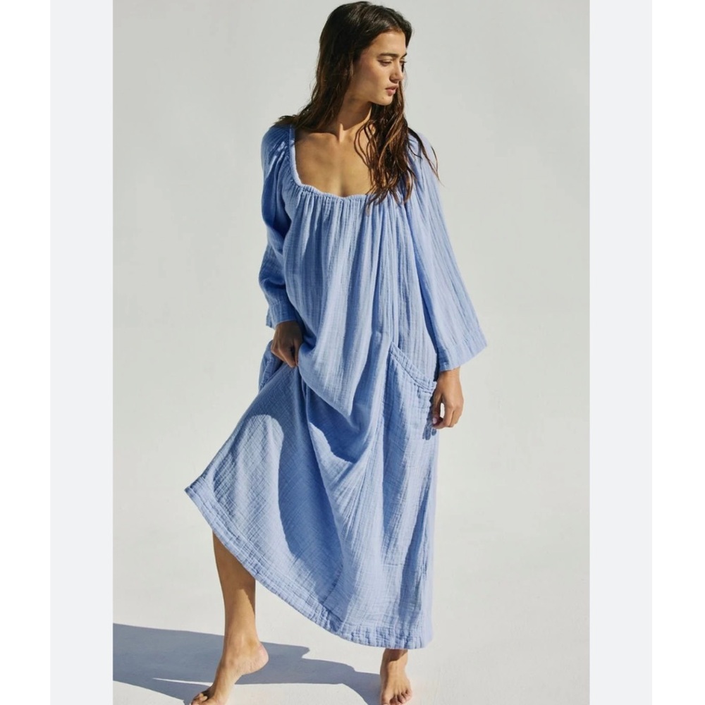 ROAM MORE COTTON MAXI DRESS NWOT Free People COLOR - POWDER BLUE & Black Avail..